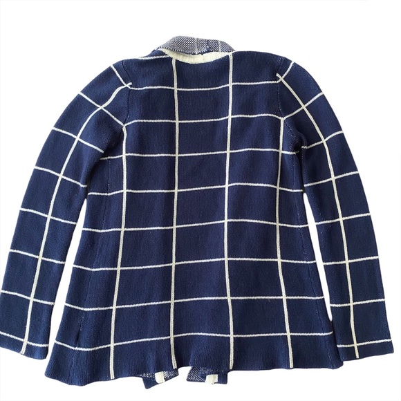 MODCLOTH Sweater Blue White Cardigan Checkered Grid Long Oversized Comfy Size L - Picture 8 of 8